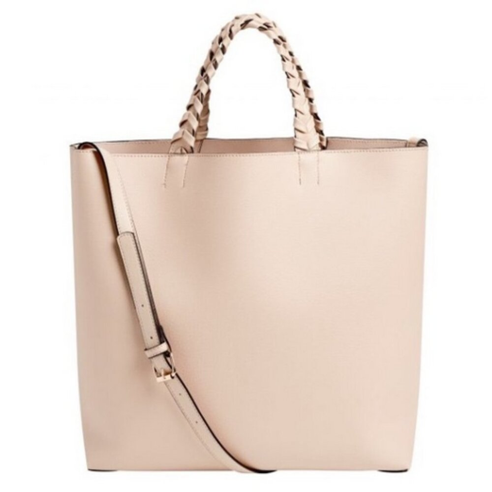 JULES KAE Charlotte Blush Vegan Leather Elegant Braided Handle Tote Bag